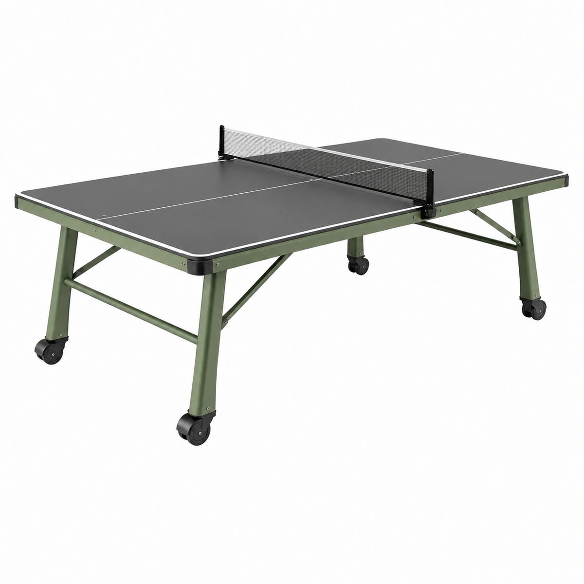 Table de tennis de table 274 x 152.5 x 76 cm en acier vert et noir avec roulettes