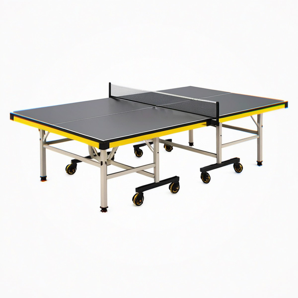 Table de tennis de table 274 x 152.5 x 76 cm noire et jaune pliable sur roulettes