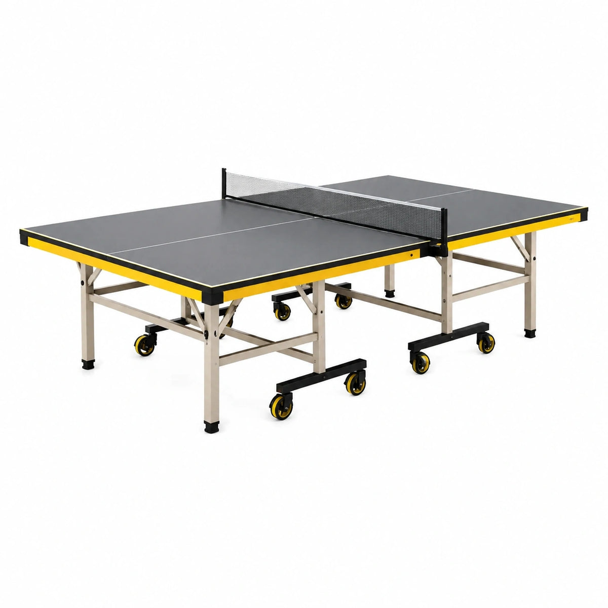 Table de tennis de table 274 x 152.5 x 76 cm noire et jaune pliable sur roulettes