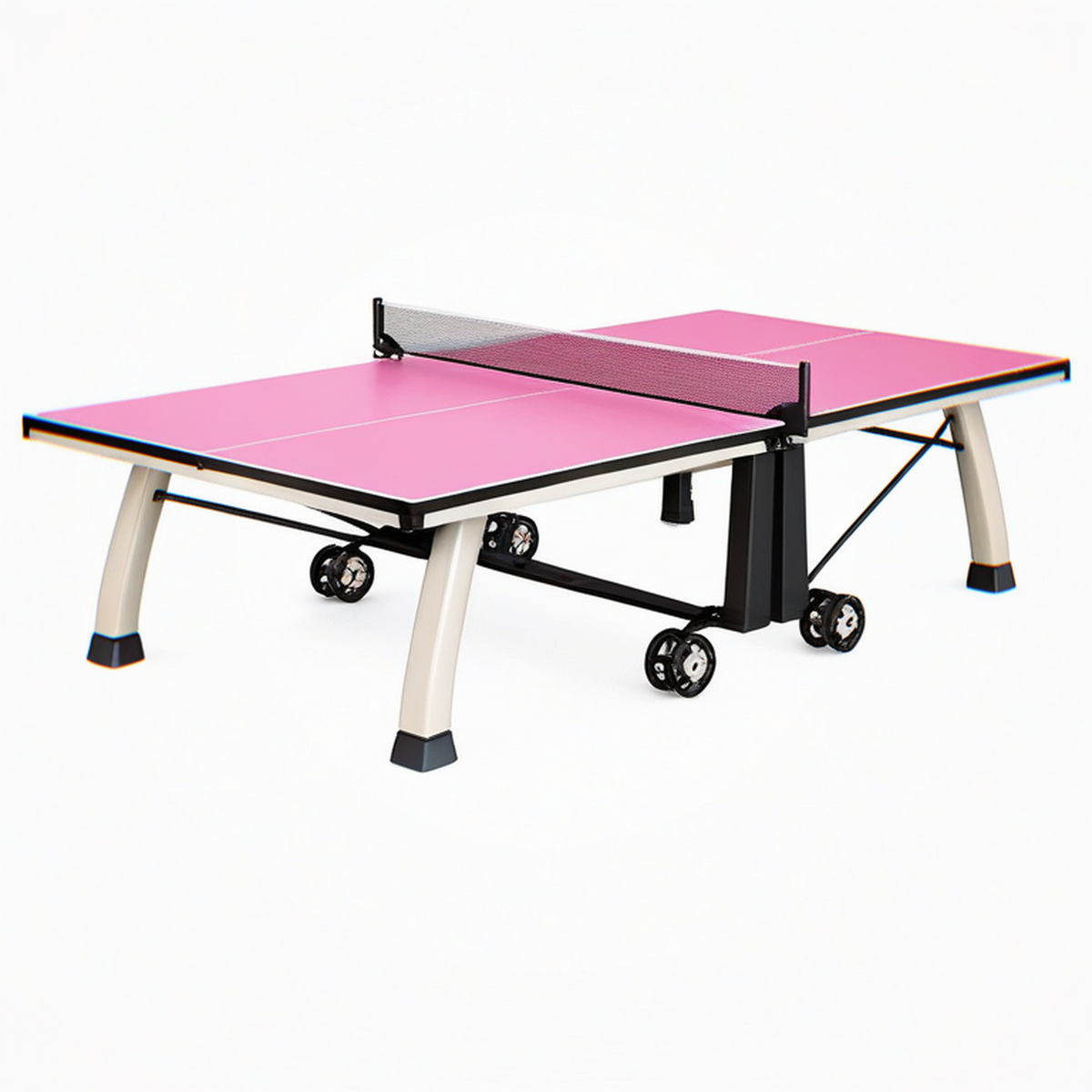 Table de ping-pong 274 x 152.5 x 76 cm rose en métal pliable sur roulettes