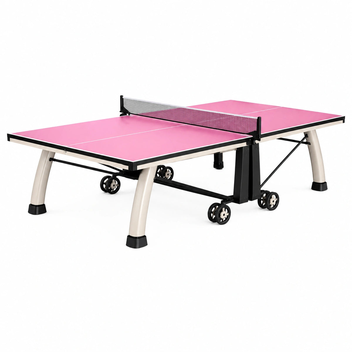 Table de ping-pong 274 x 152.5 x 76 cm rose en métal pliable sur roulettes