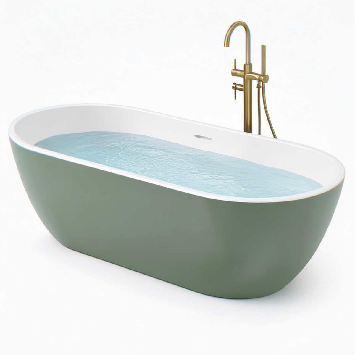 Baignoire îlot 170 x 75 x 58 cm en acrylique vert et blanc style contemporain