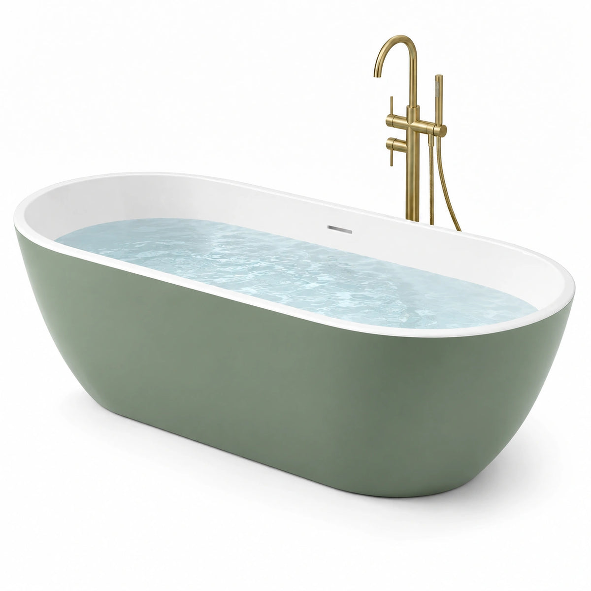 Baignoire îlot 170 x 75 x 58 cm en acrylique vert et blanc style contemporain