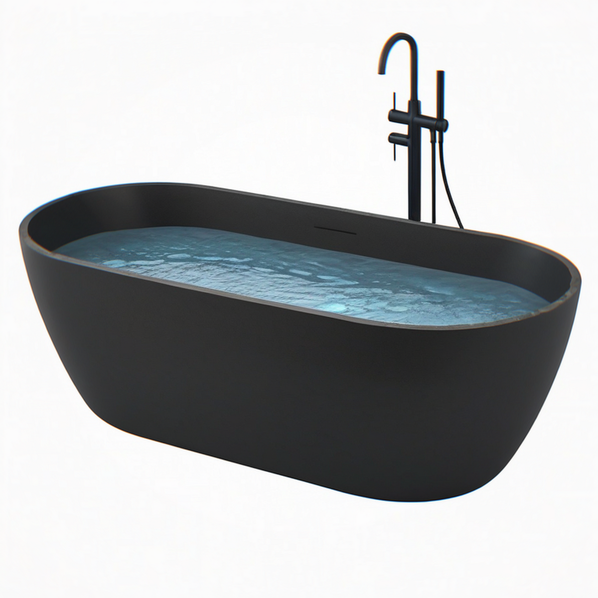 Baignoire îlot 170 x 80 cm en acrylique noire avec robinet sur pied contemporaine