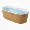 Baignoire îlot ovale 170 cm acrylique blanc habillage effet bois style contemporain
