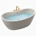 Baignoire îlot ovale 170 x 75 x 58 cm en acrylique blanc avec robinetterie dorée - style contemporain