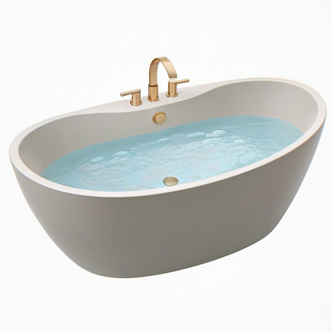 Baignoire îlot ovale 170 x 75 x 58 cm en acrylique blanc avec robinetterie dorée - style contemporain