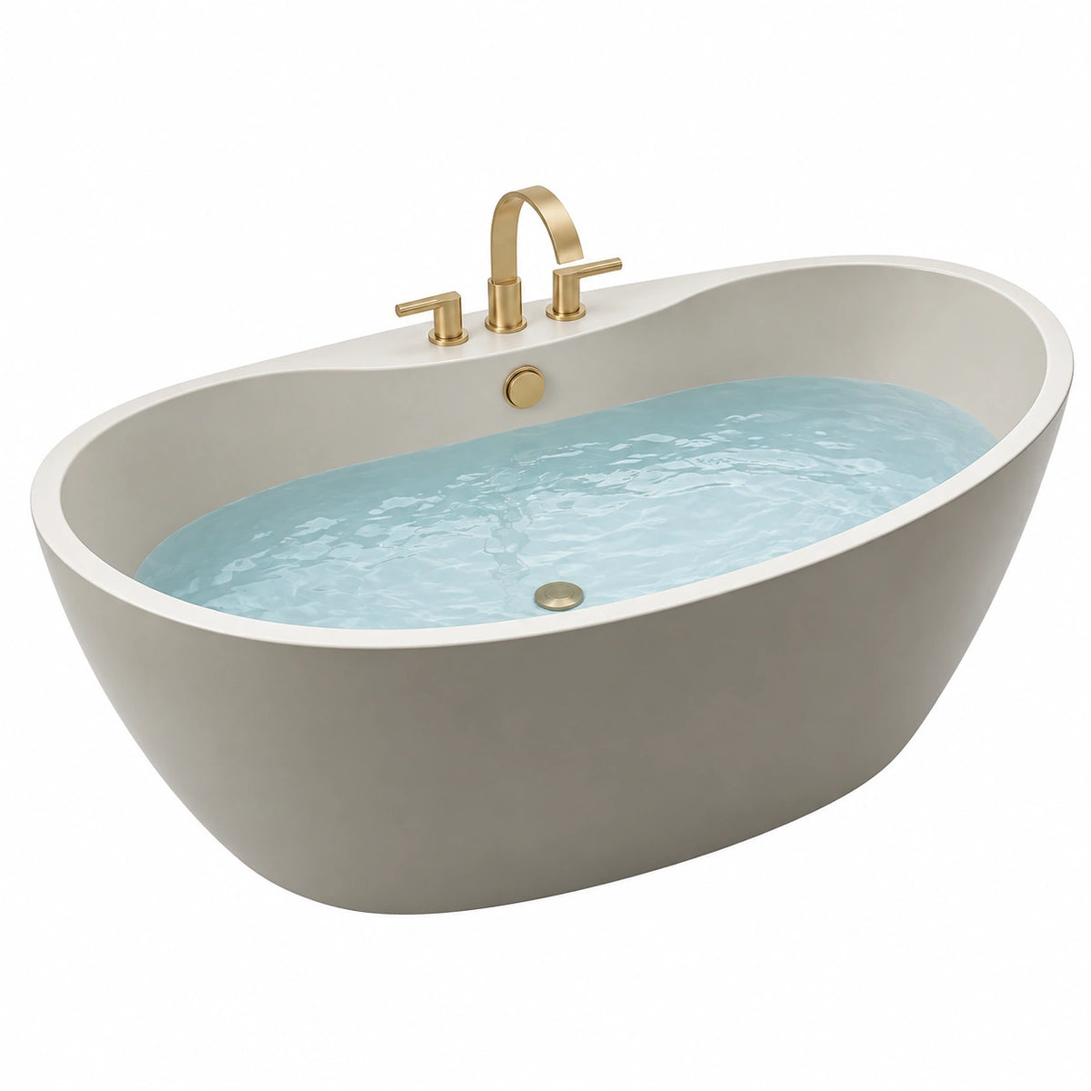 Baignoire îlot ovale 170 x 75 x 58 cm en acrylique blanc avec robinetterie dorée - style contemporain