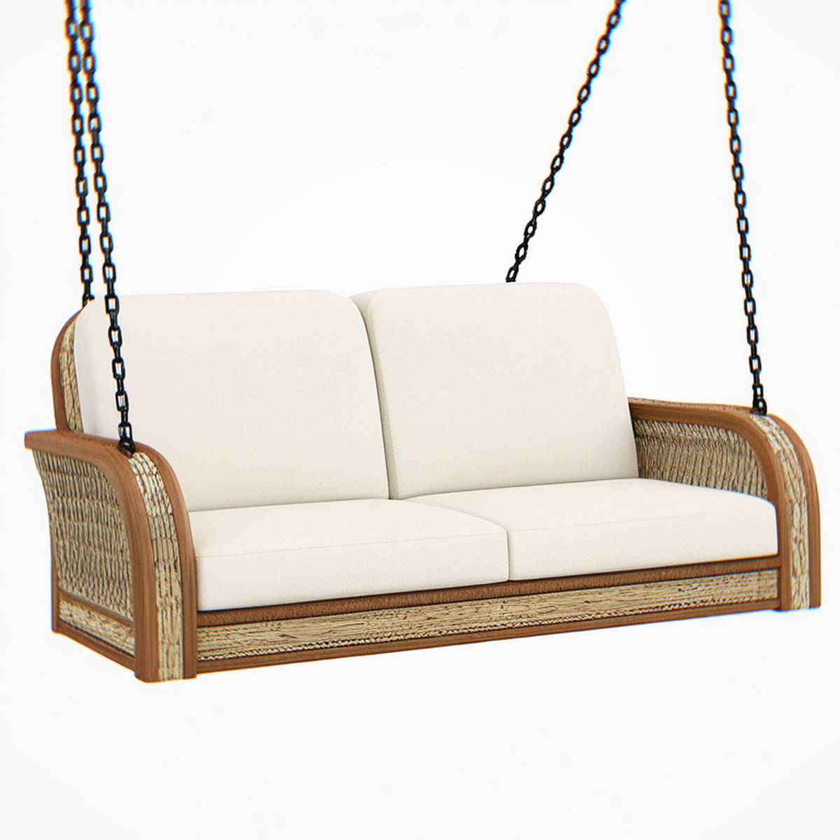 Balancelle suspendue 2 places 150 x 80 x 65 cm en bois naturel avec corde tressée style bohème
