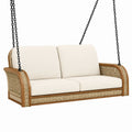 Balancelle suspendue 2 places 150 x 80 x 65 cm en bois naturel avec corde tressée style bohème