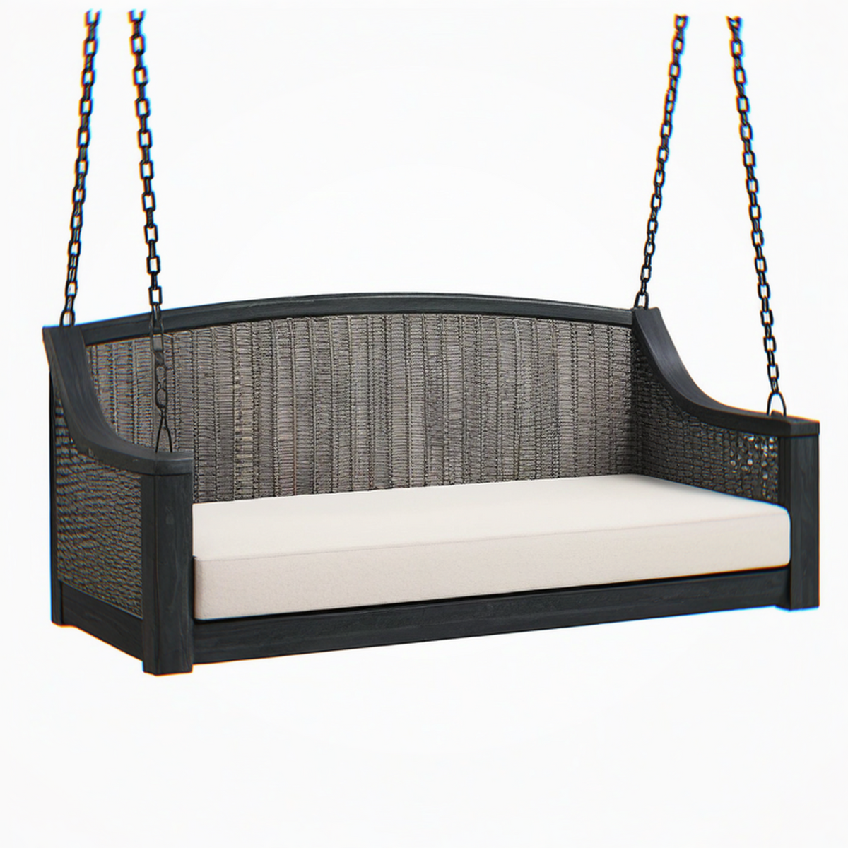 Balancelle de jardin 145 x 75 x 185 cm en bois et tressage gris foncé 2 places