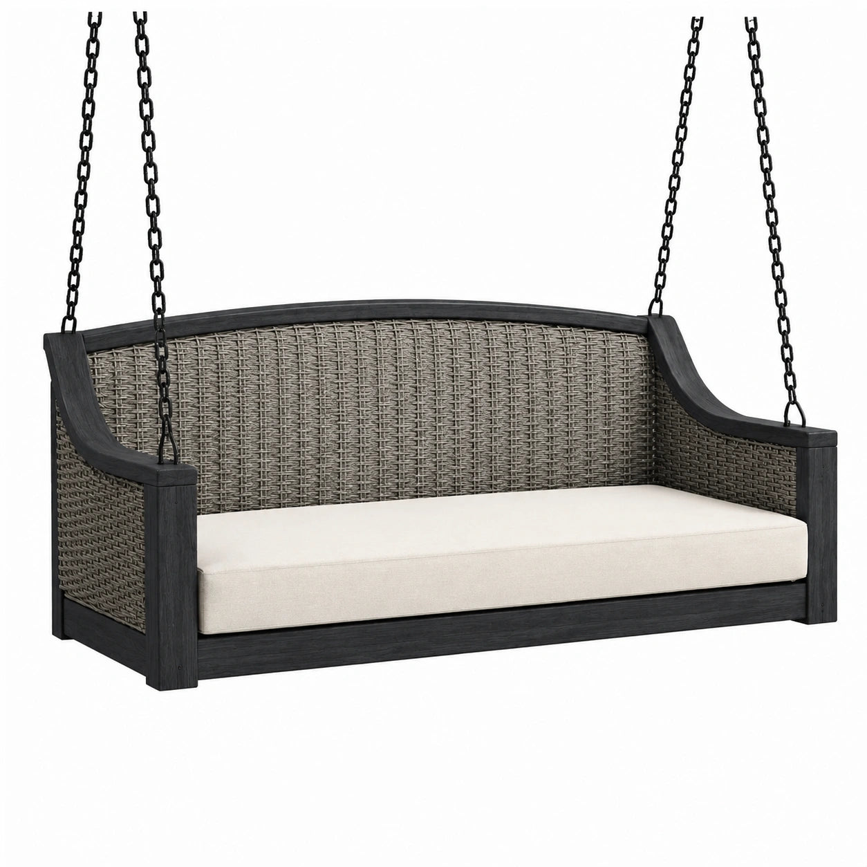 Balancelle de jardin 145 x 75 x 185 cm en bois et tressage gris foncé 2 places