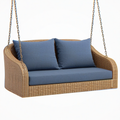 Balancelle 2 places 140 x 75 x 95 cm en rotin tressé beige avec assise bleue - suspendue style naturel