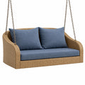 Balancelle 2 places 140 x 75 x 95 cm en rotin tressé beige avec assise bleue - suspendue style naturel