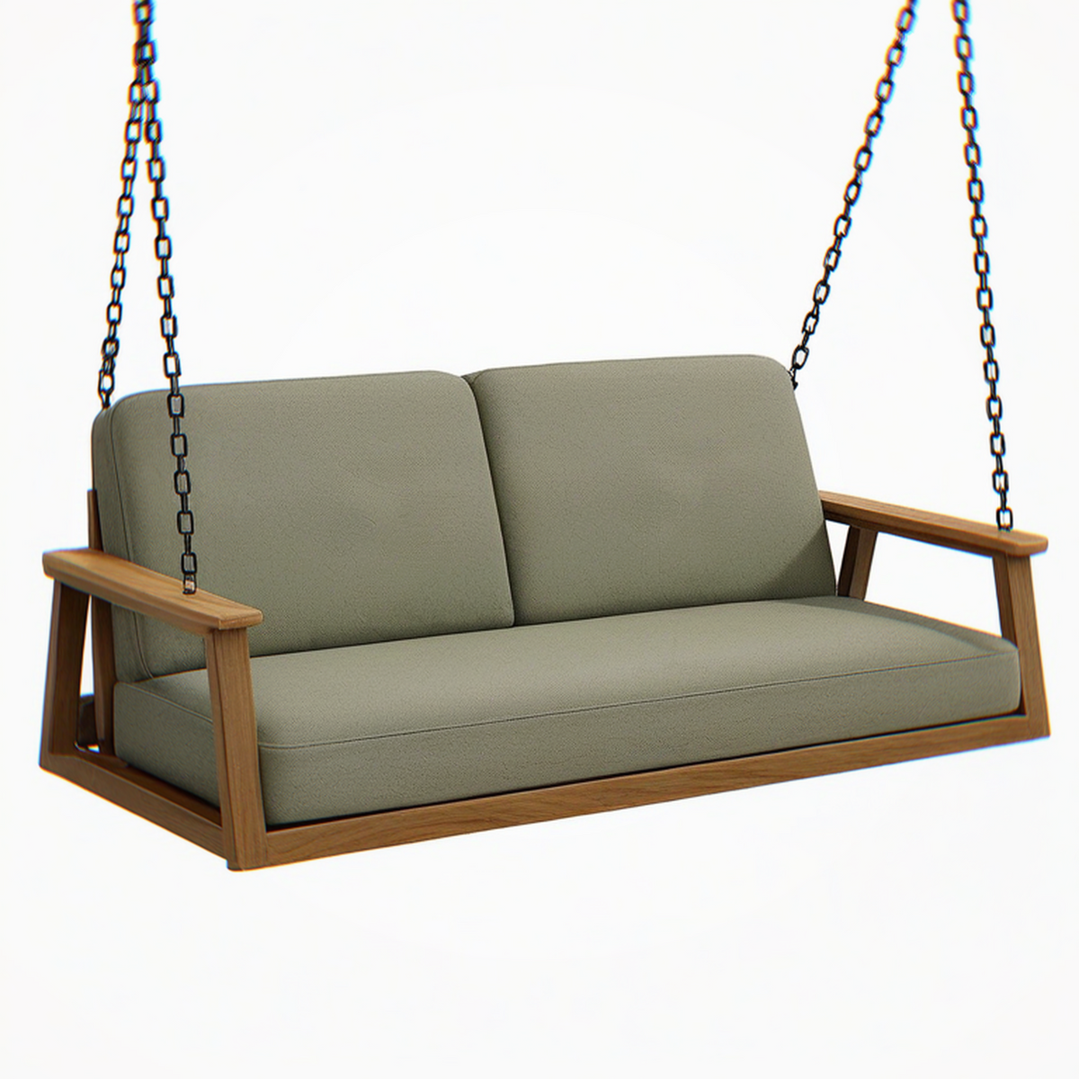 Balancelle suspendue 2 places 130 cm en bois et tissu vert style contemporain