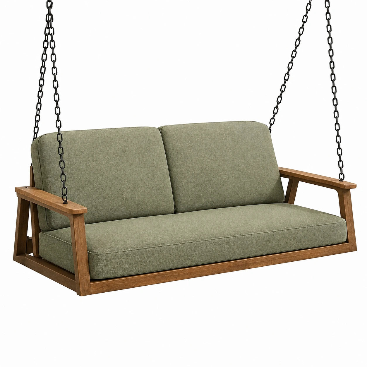 Balancelle suspendue 2 places 130 cm en bois et tissu vert style contemporain