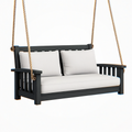 Balancelle suspendue 2 places 130 x 75 x 70 cm en bois noir et corde beige style jardin