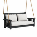 Balancelle suspendue 2 places 130 x 75 x 70 cm en bois noir et corde beige style jardin