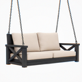 Balancelle suspendue 2 places 150 cm en bois noir et tissu beige style rustique